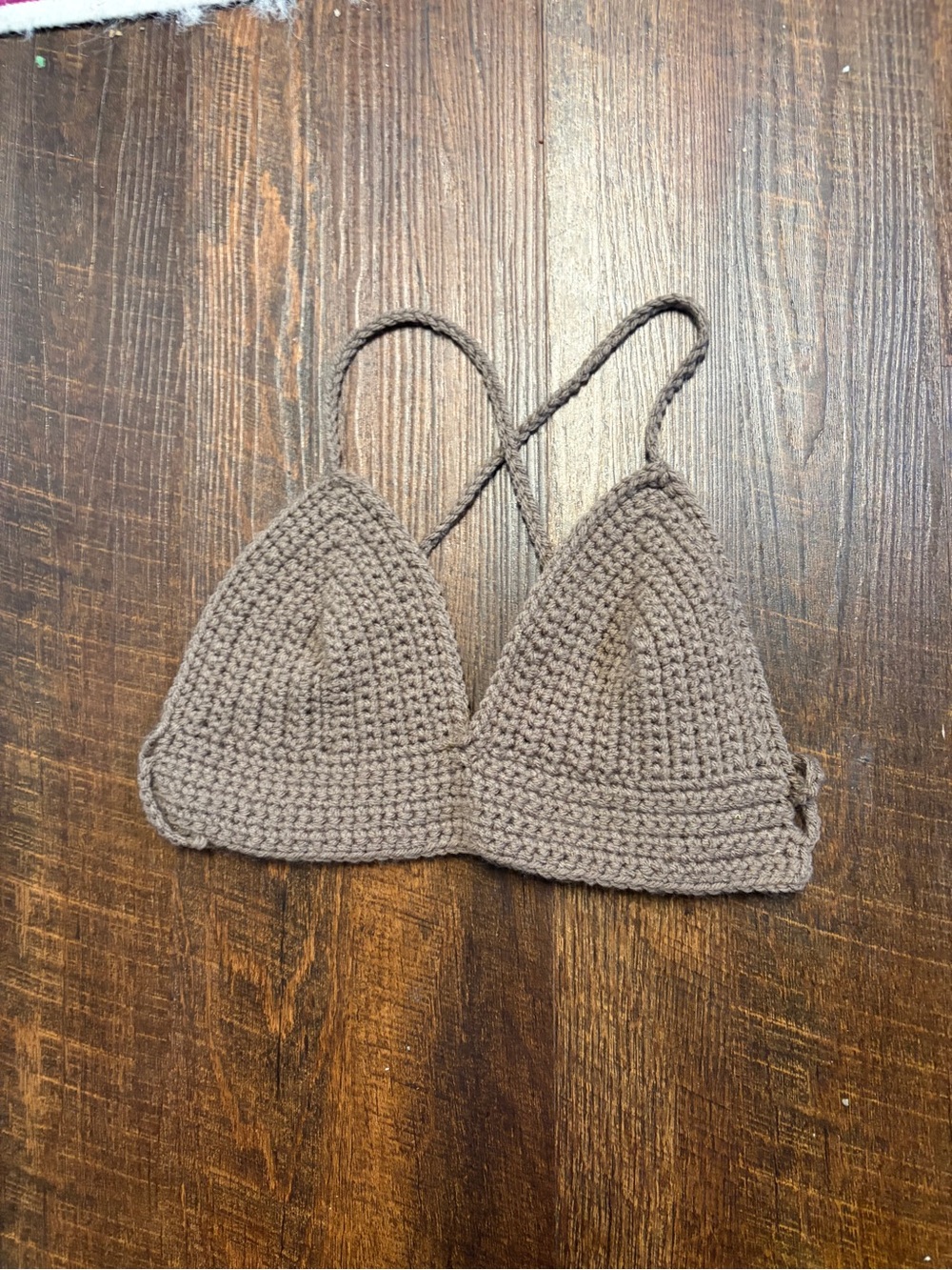Hand Crafted Taupe Crochet Triangle Bralette